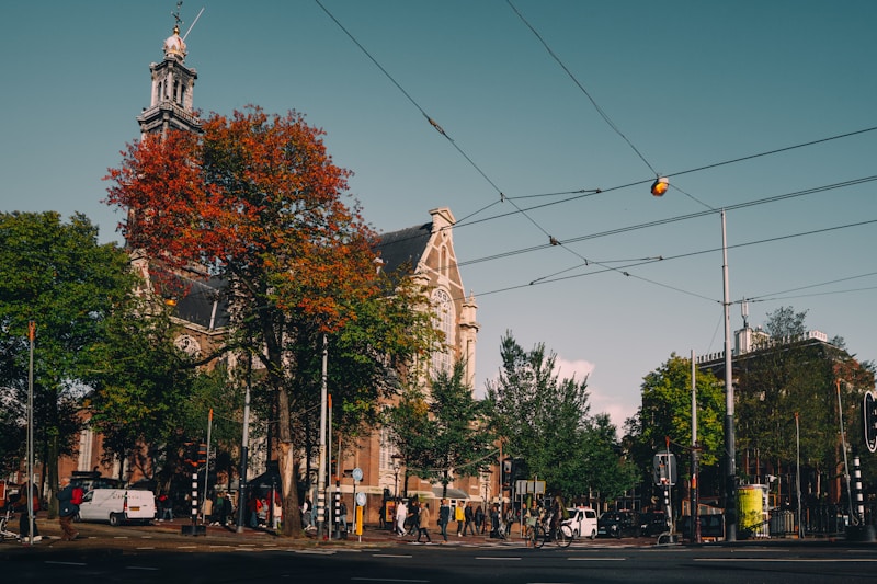 Street view of Amsterdam's Westerkerk, located on Westermarkt