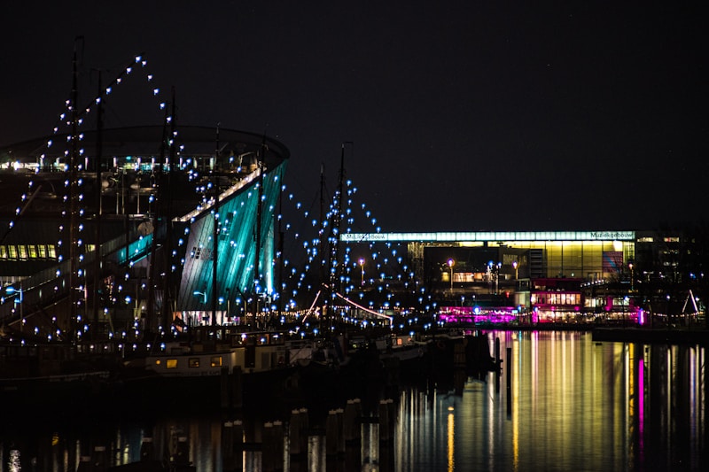 Nighttime image of the iconic NEMO Museum